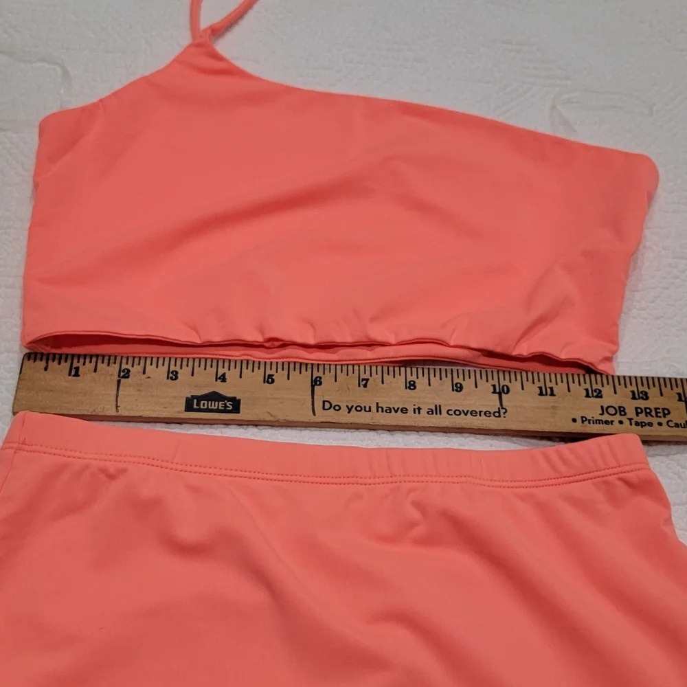 Salty 2 Peice Swimwear Resort Wear One Shoulder Crop Top Mini Skirt Coral L - Picture 14 of 14